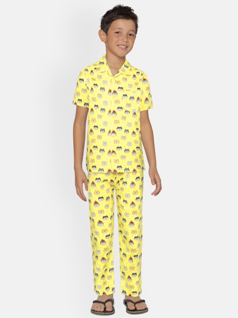 

NAUTI KIDZ Boys Yellow Pure Cotton Shiba Inu Dog Printed Pyjamas Set