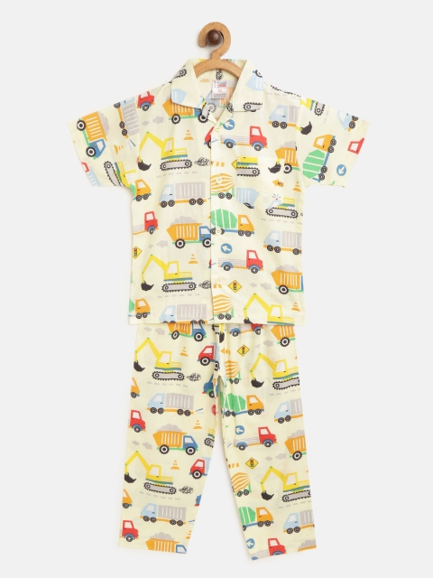 

NAUTI KIDZ Boys Yellow & Orange Printed Pure Cotton Pyjamas Set