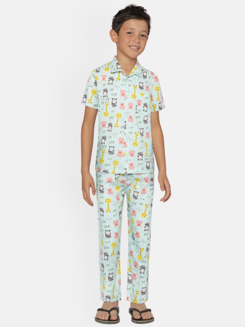 

NAUTI KIDZ Boys Multicoloured Animals Print Pure Cotton Night suit, Multi