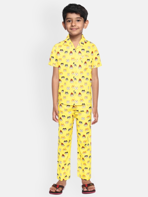 

NAUTI KIDZ Boys Yellow Cotton Shiba Dog Print Pyjamas Set