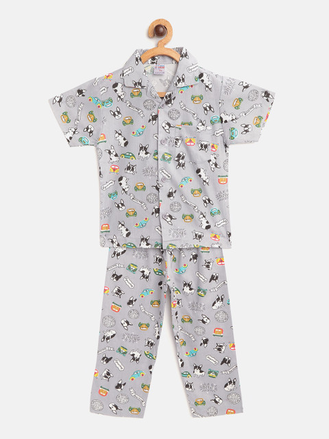 

NAUTI KIDZ Boys Grey & White Printed Night suit