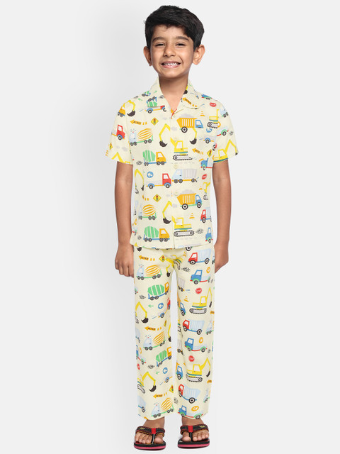 

NAUTI KIDZ Boys Yellow & Orange Pure Cotton Pyjamas Set