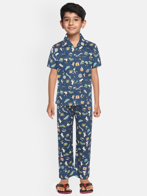 

NAUTI KIDZ Boys Navy Blue Cotton Printed Pyjamas Set