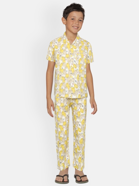 

NAUTI KIDZ Boys Yellow & White Pure Cotton Sea Lion Printed Pyjamas Set