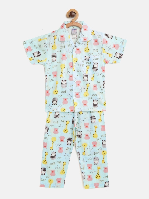 

NAUTI KIDZ Boys Blue & Peach-Coloured Conversational Print Pure Cotton Pyjamas Set
