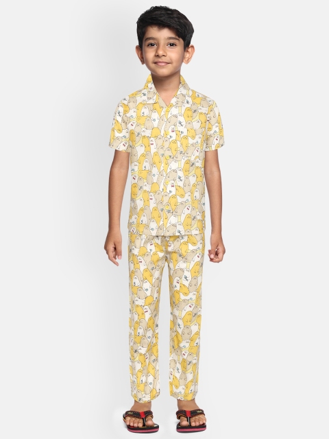 

NAUTI KIDZ Boys Yellow & White Pure Cotton Pyjamas Set