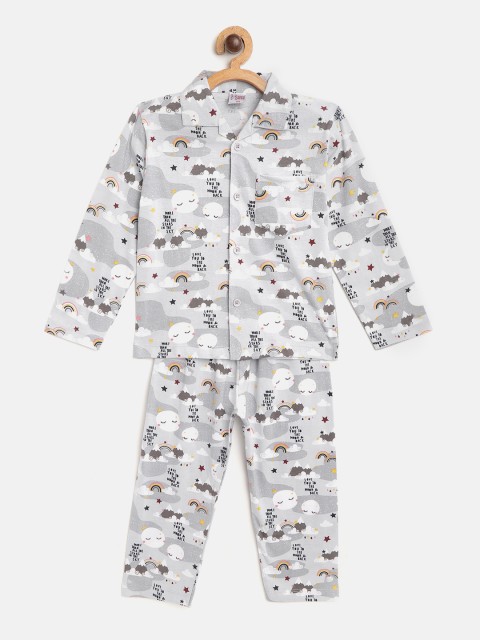 

NAUTI KIDZ Boys Grey & White Printed Pure Cotton Pyjamas Set