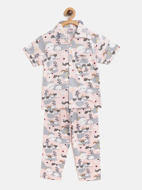 

NAUTI KIDZ Boys Pink & Grey Printed Pure Cotton Pyjamas Set