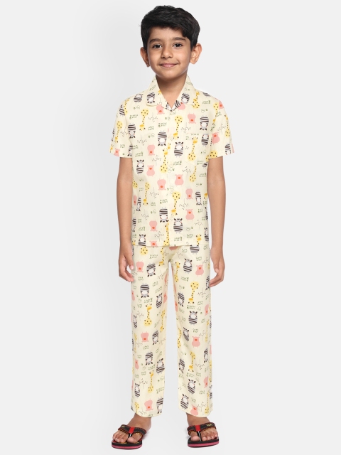 

NAUTI KIDZ Boys Cream-Coloured Printed Night suit