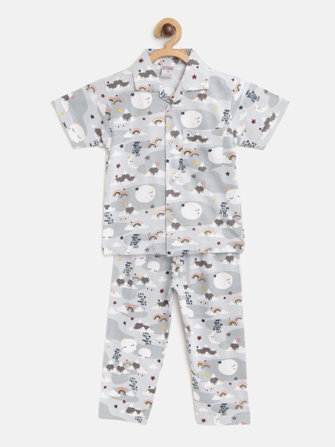 

NAUTI KIDZ Boys Grey & White Printed Pure Cotton Pyjamas Set