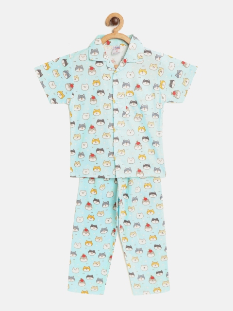 

NAUTI KIDZ Boys Blue & White Printed Night suit