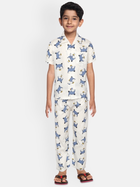 

NAUTI KIDZ Boys White & Blue Pure Cotton Fox Printed Pyjamas Set