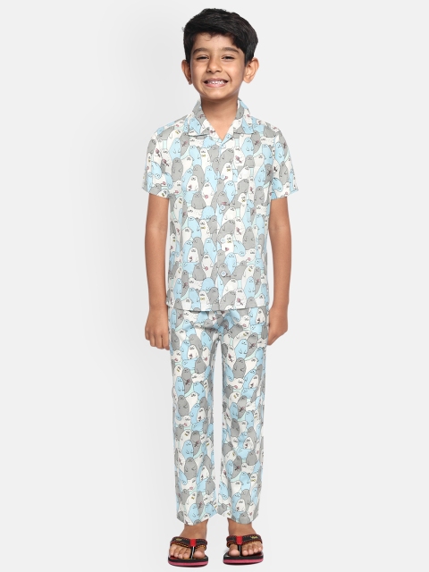 

NAUTI KIDZ Boys Blue & Green Seal Print Cotton Pyjama Set