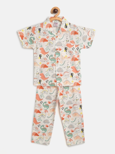 

NAUTI KIDZ Boys Off White & Peach-Coloured Printed Night suit