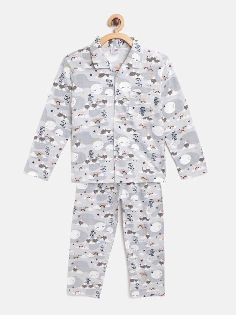 

NAUTI KIDZ Boys Grey & White Pure Cotton Conversational Printed Pyjamas Set