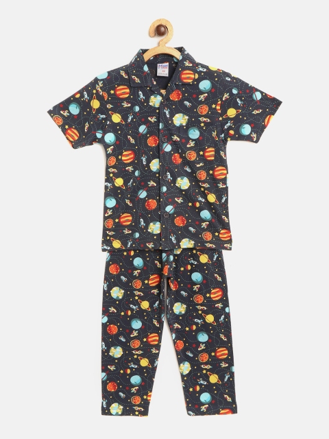 

NAUTI KIDZ Boys Charcoal & Blue Printed Night suit