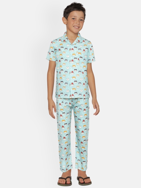 

NAUTI KIDZ Boys Blue & Grey Printed Night suit