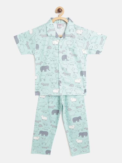 

NAUTI KIDZ Boys Blue & Grey Animals Print Pure Cotton Night suit