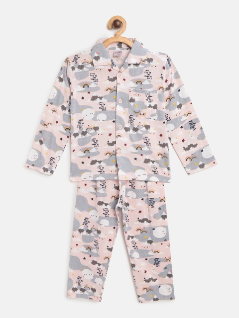

NAUTI KIDZ Boys Peach-Coloured & Grey Printed Pure Cotton Pyjamas Set