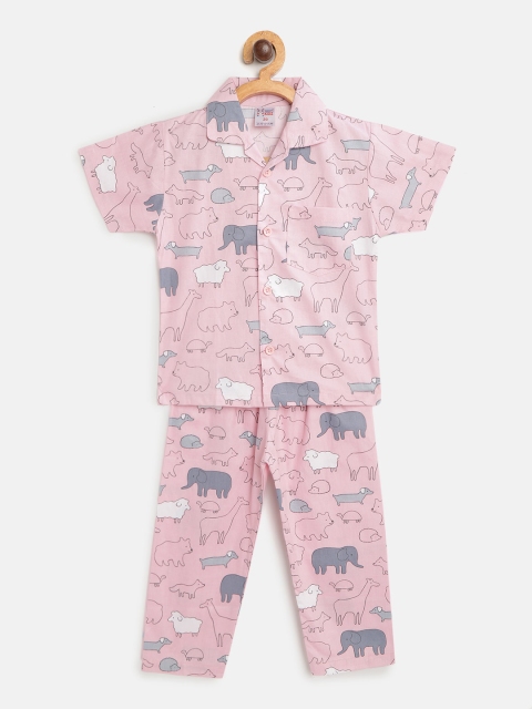 

NAUTI KIDZ Boys Pink & Grey Printed Pure Cotton Pyjamas Set