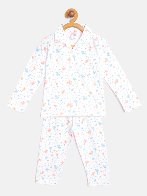 

NAUTI KIDZ Boys White & Orange Printed Pure Cotton Pyjamas Set