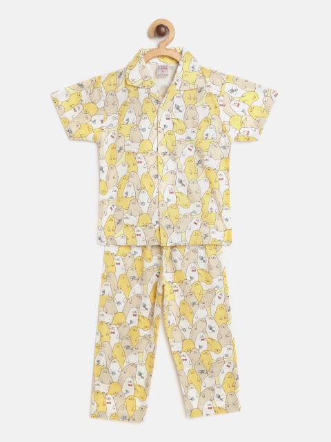 

NAUTI KIDZ Boys Yellow & White Printed Night suit