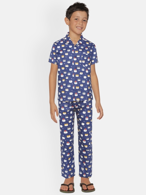 

NAUTI KIDZ Boys Navy Blue & White Printed Night suit