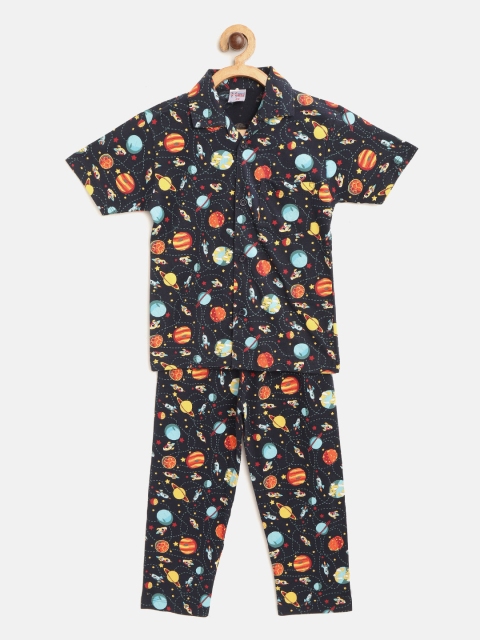 

NAUTI KIDZ Boys Navy Blue & Orange Printed Night suit