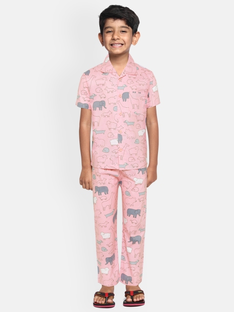 

NAUTI KIDZ Boys Pink & Grey Conversational Print Cotton Pyjama Set