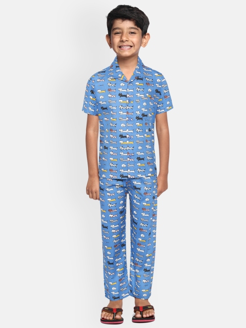 

NAUTI KIDZ Boys Blue Pure Cotton Cat Printed Pyjamas Set
