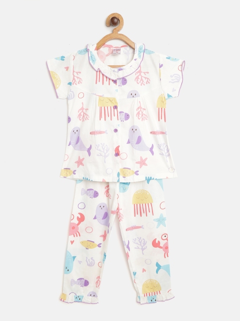 

NAUTI KIDZ Girls Multicoloured Aquatic Animals Print Pure Cotton Night suit, Multi