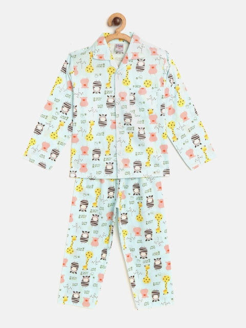 

NAUTI KIDZ Boys Blue & Pink Printed Pure Cotton Pyjamas Set