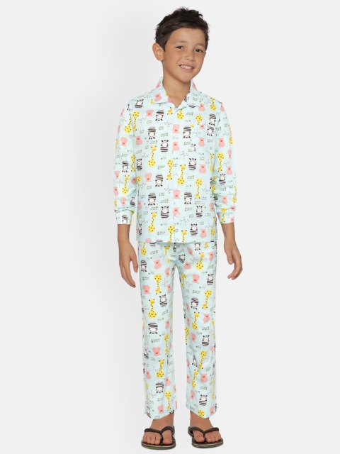 

NAUTI KIDZ Boys Blue & Yellow Printed Pure Cotton Pyjamas Set