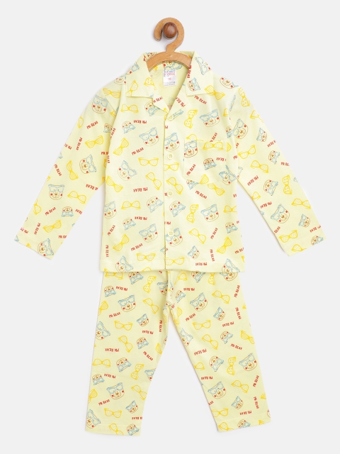 

NAUTI KIDZ Boys Yellow & Red Printed Pure Cotton Pyjamas Set