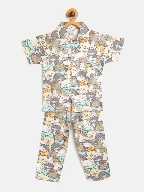 

NAUTI KIDZ Boys Blue & Grey Printed Pure Cotton Pyjamas Set