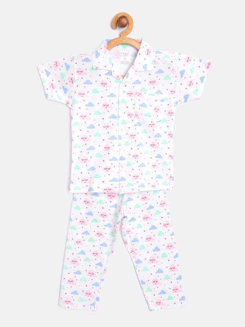 

NAUTI KIDZ Boys White & Pink Printed Pure Cotton Pyjamas Set