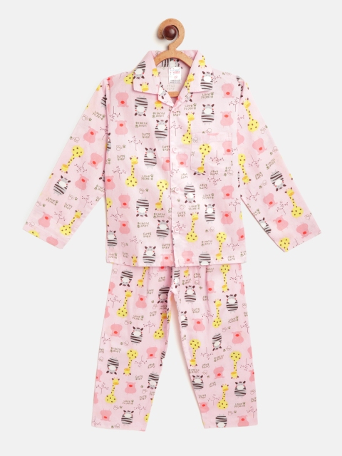 

NAUTI KIDZ Boys Pink & Grey Printed Pure Cotton Pyjamas Set