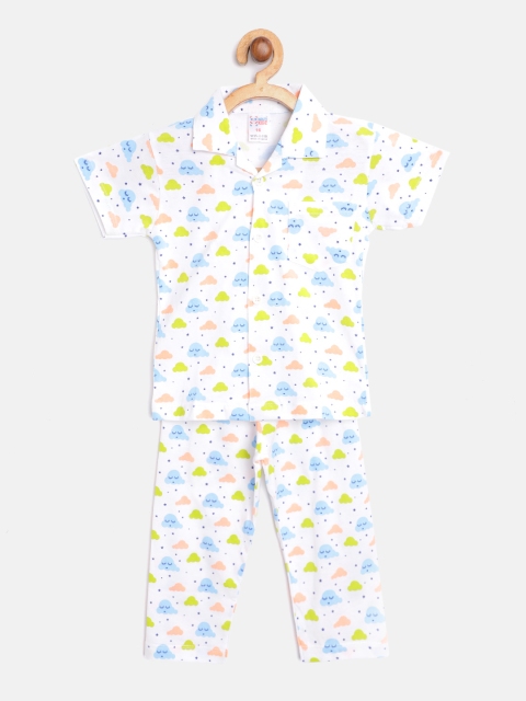 

NAUTI KIDZ Boys White & Blue Printed Pure Cotton Pyjamas Set