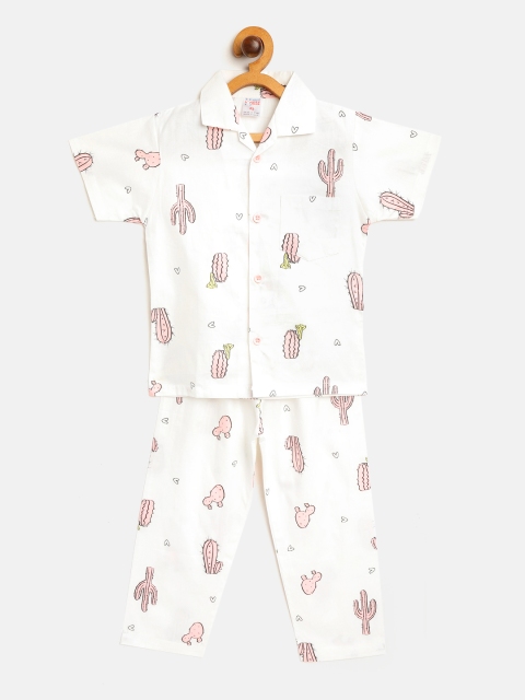 

NAUTI KIDZ Boys White & Pink Printed Night suit