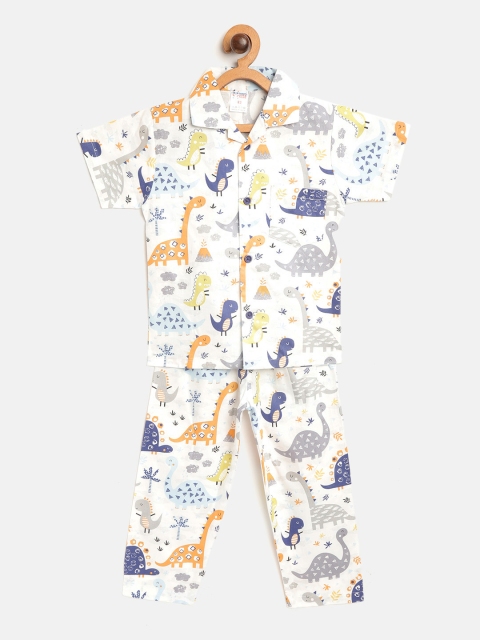 

NAUTI KIDZ Boys White & Blue Printed Pure Cotton Pyjamas Set