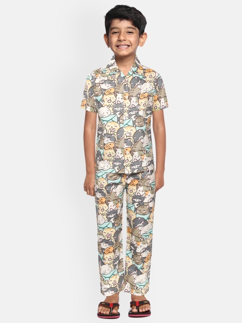 

NAUTI KIDZ Boys Multicoloured Cotton Cat Print Pyjamas Set, Multi