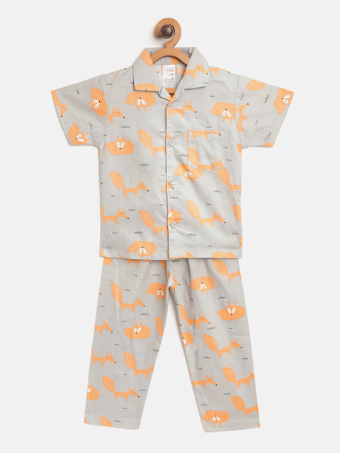 

NAUTI KIDZ Boys Grey & Orange Printed Night suit