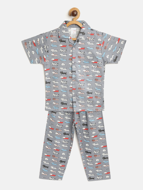 

NAUTI KIDZ Boys Grey & White Printed Night suit
