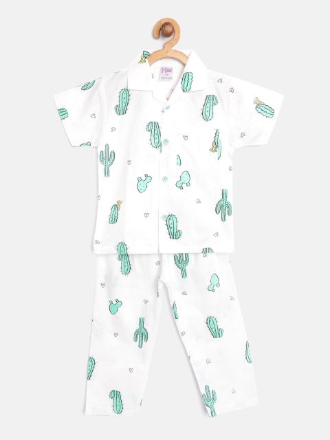 

NAUTI KIDZ Boys White & Green Cactus Print Pure Cotton Pyjamas Set