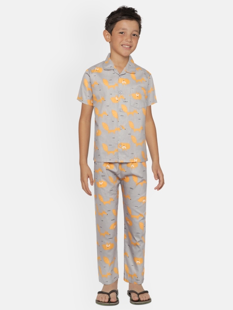 

NAUTI KIDZ Boys Grey & Peach-Coloured Printed Night suit