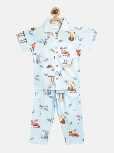 

NAUTI KIDZ Boys Blue & Red Printed Pure Cotton Pyjamas Set