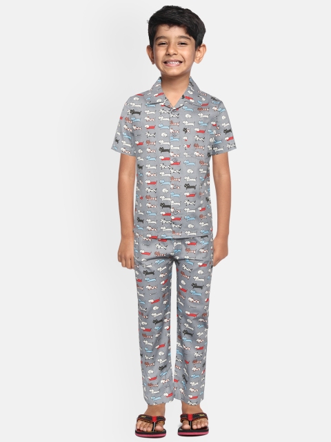 

NAUTI KIDZ Boys Grey Printed Night suit