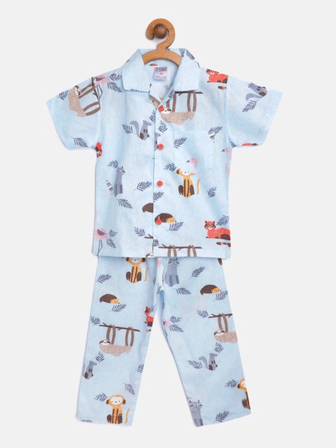 

NAUTI KIDZ Boys Blue & Grey Conversational Print Pure Cotton Pyjamas Set