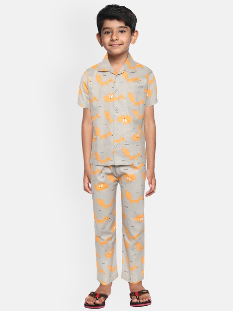 

NAUTI KIDZ Boys Grey & Orange Printed Night suit