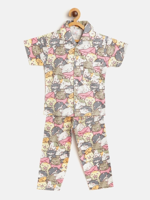 

NAUTI KIDZ Boys Pink & White Printed Pure Cotton Pyjamas Set